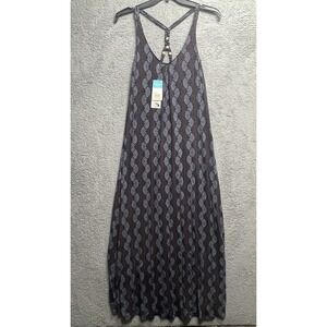 Rosa Faia Estelas Maxi Dress M Brown Blue Print Sleeveless Beaded Strap‎